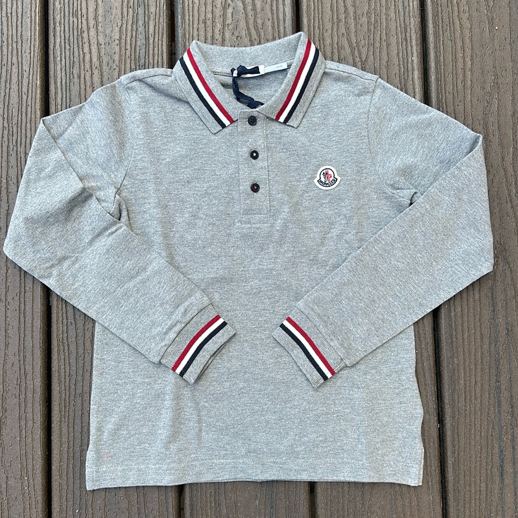 Nwt Boy’s Moncler Long Sleeve Maglia Polo Manica Size 8 Gray